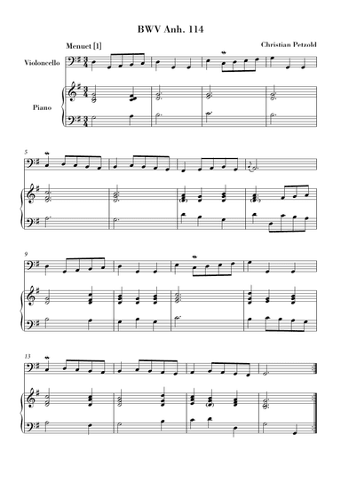 Bach - Minuet in G major and G minor (BWV Anh. 114 - 115) for Violoncello and Piano (arr. Ahiva Editions)