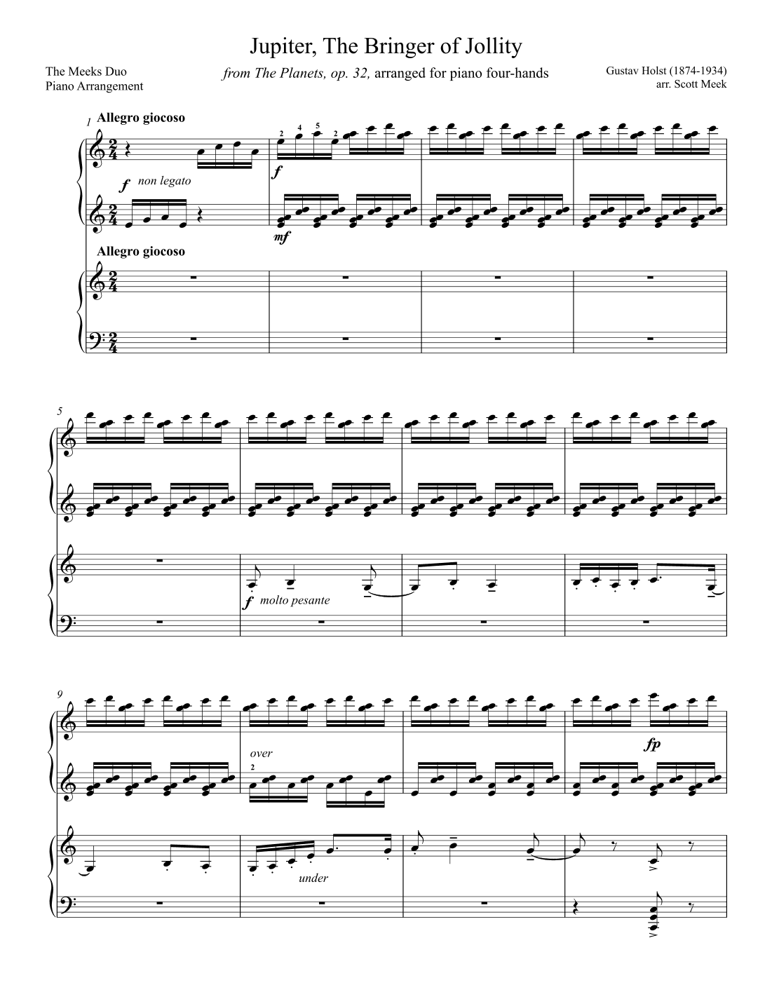 Jupiter from The Planets by Holst (piano duet) (arr. Scott Meek)