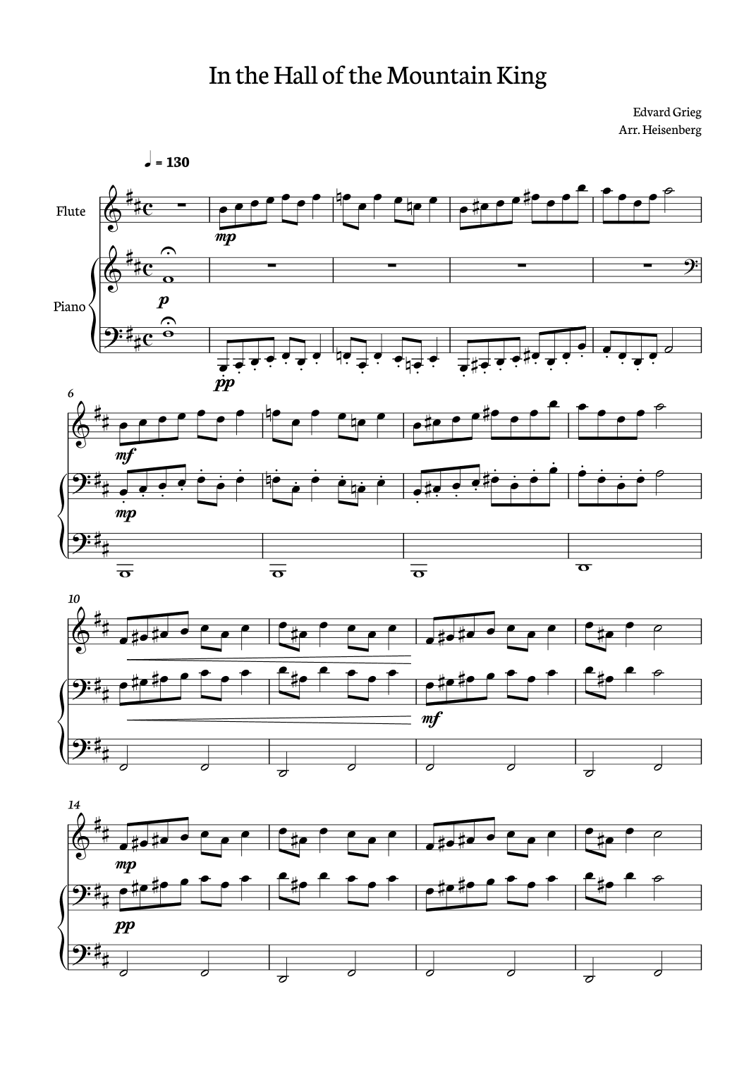 In The Hall of the Mountain King for Flute with piano. (arr. Heisenberg)