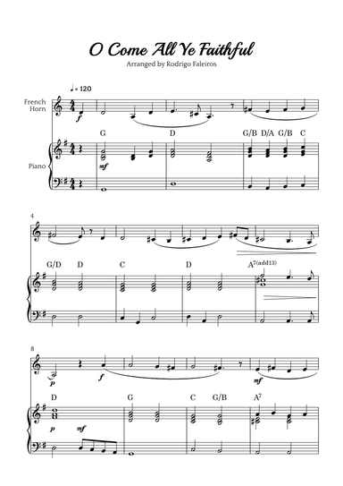 O Come All Ye Faithful (for french horn and piano accompaniment) (arr. Rodrigo Faleiros)