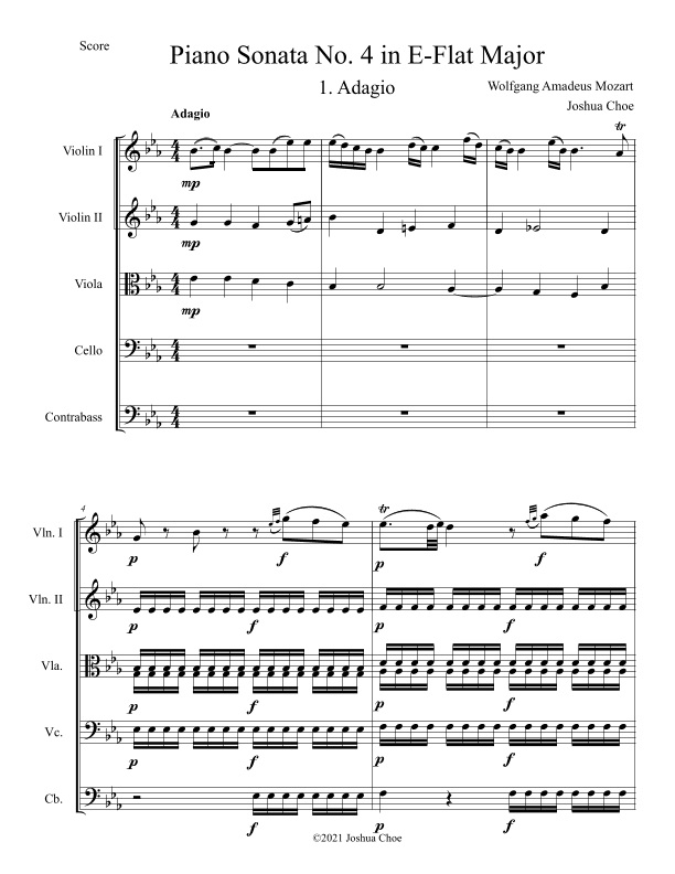 Piano Sonata No. 4 in E-Flat Major, Movement 1 (arr. Joshua Choe)