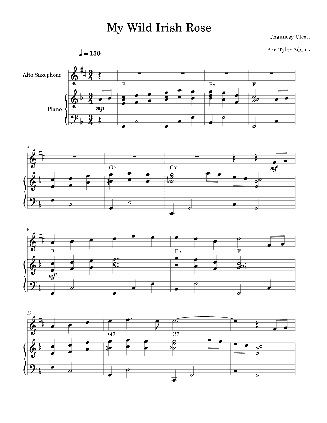 My Wild Irish Rose (Alto Sax and Piano) (arr. Tyler Adams)