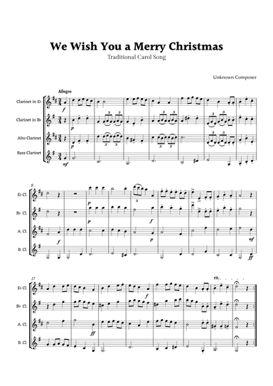 We Wish you a Merry Christmas for Clarinet Ensemble (arr. Rika K.)