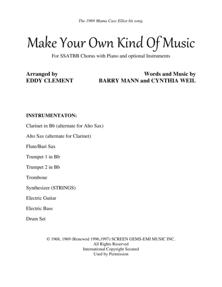 Make Your Own Kind Of Music (arr. EDDY CLEMENT)