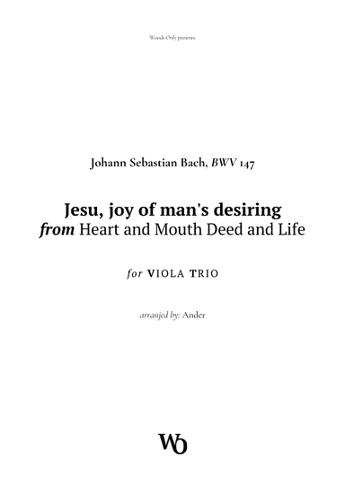 Jesu, joy of man's desiring by Bach for Viola Trio (arr. Ander)