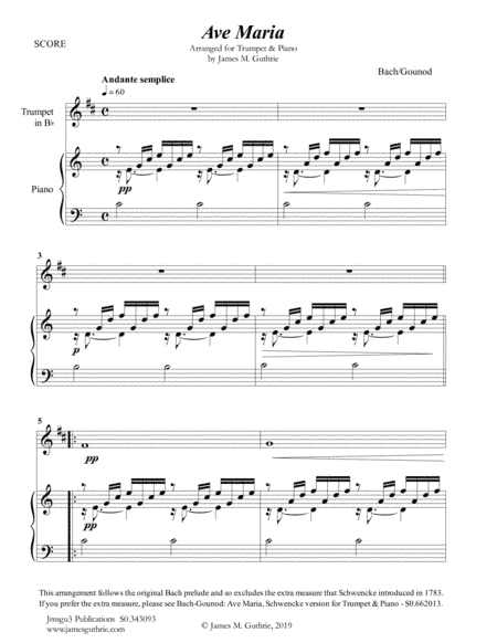 Bach-Gounod: Ave Maria for Trumpet & Piano (arr. James M. Guthrie, ASCAP)