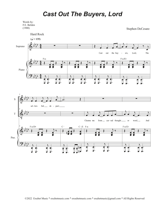 Cast Out The Buyers, Lord (Duet for Soprano and Tenor solo) (Easy Vocal Duet Version)
