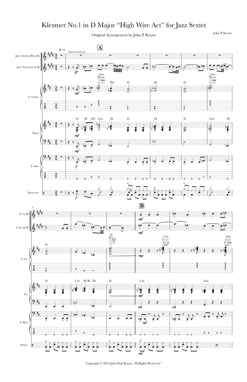 Klezmer No.1 in D Major “High Wire Act” for Jazz Sextet