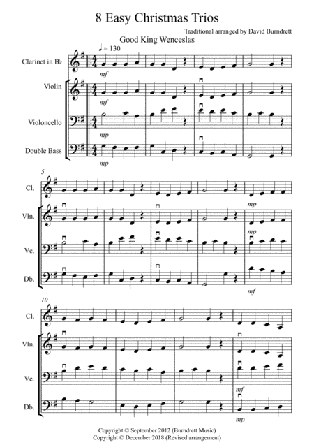 8 Easy Christmas Trios for Clarinet or Violin, Cello and Double Bass (arr. David Burndrett)
