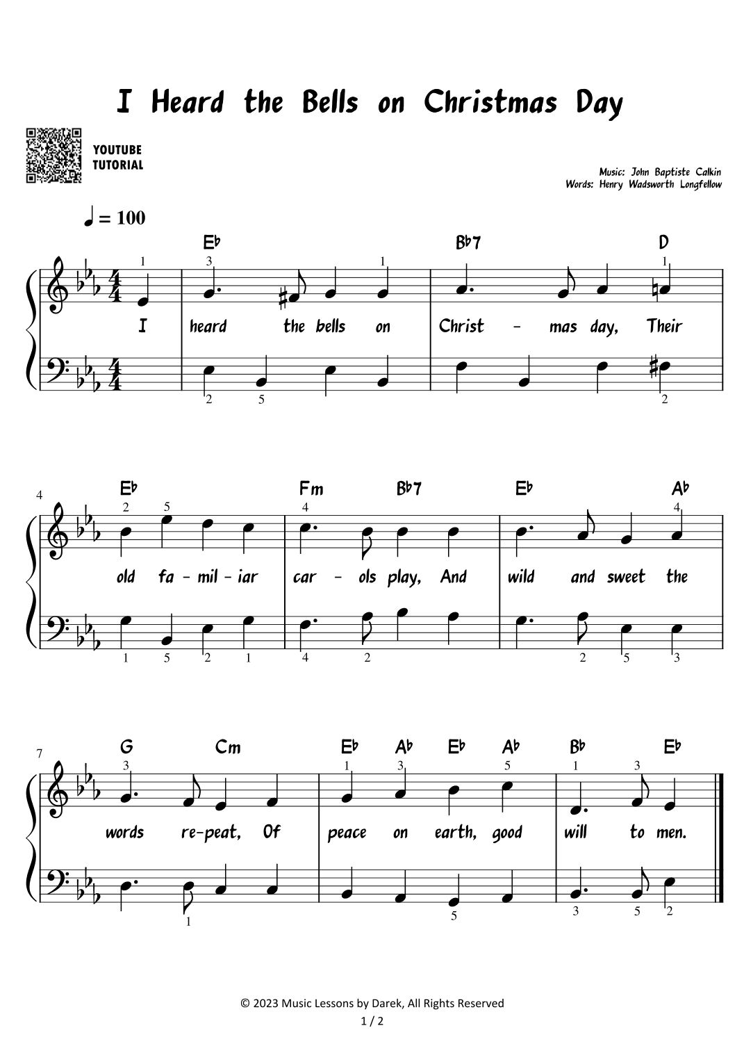 I Heard the Bells on Christmas Day - Christmas Carol [EASY PIANO] (arr. Darek)
