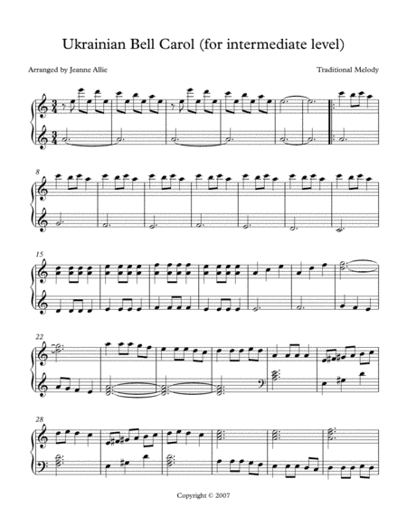 Ukrainian Bell Carol (for intermediate level) (arr. Jeanne Allie)