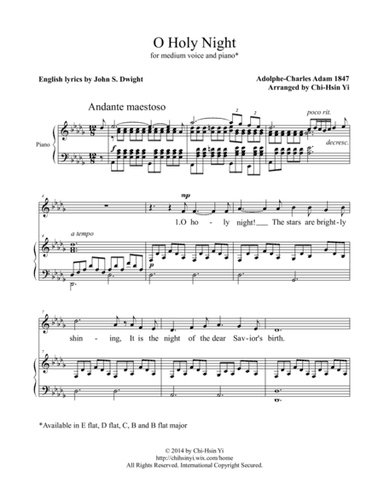 O Holy Night [medium, D flat major] (arr. Chi-Hsin Yi)