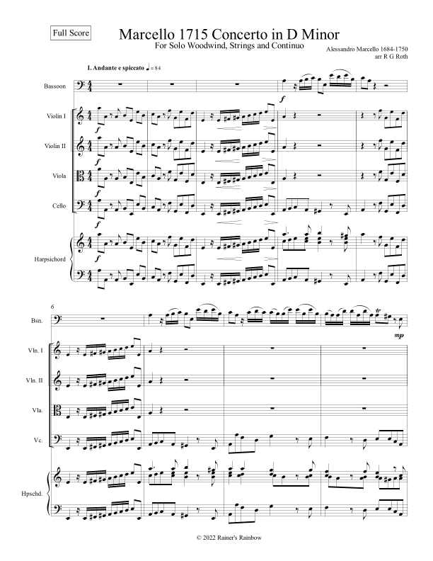 Marcello Oboe Concerto in A Minor for Bassoon (arr. R G Roth)