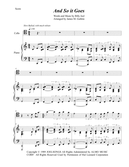 And So It Goes (arr. James M. Guthrie, ASCAP)