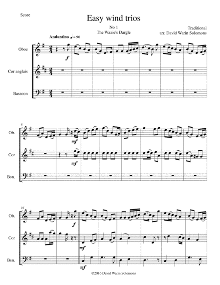 The Waxie's Dargle (The girl I left behind me) for double-reed trio (oboe, cor anglais, bassoon) (arr. David Warin Solomons)
