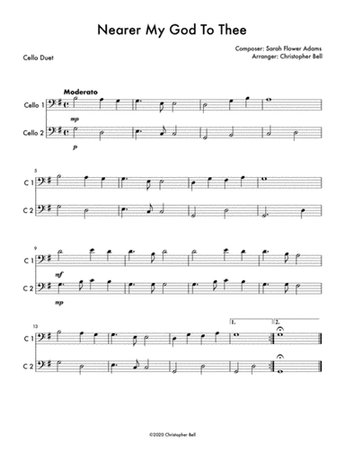 Nearer My God To Thee (Easy Cello Duet) (arr. Christopher Bell)