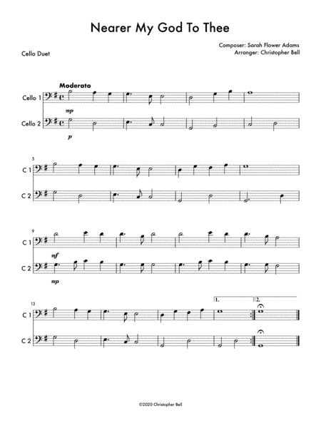 Nearer My God To Thee (Easy Cello Duet) (arr. Christopher Bell)