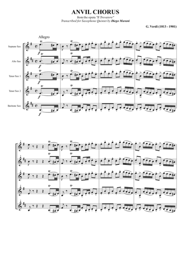 Anvil Chorus from the opera "Il Trovatore" for Saxophone Quintet (arr. Diego Marani)