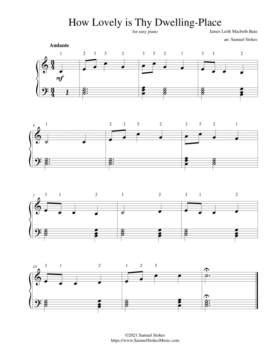 How Lovely is Thy Dwelling-Place (Brother James' Air) - for easy piano (arr. Samuel Stokes)