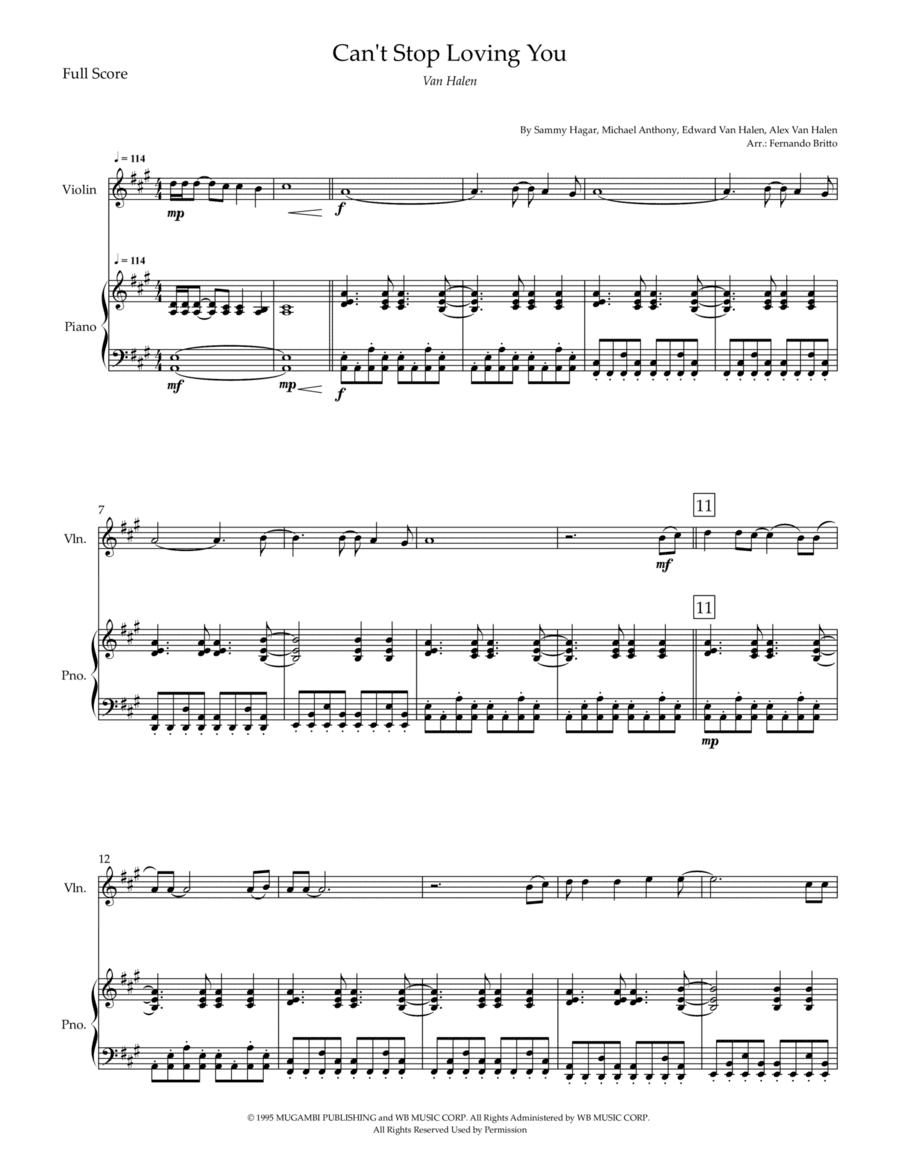 Can't Stop Loving You (arr. Fernando Britto)