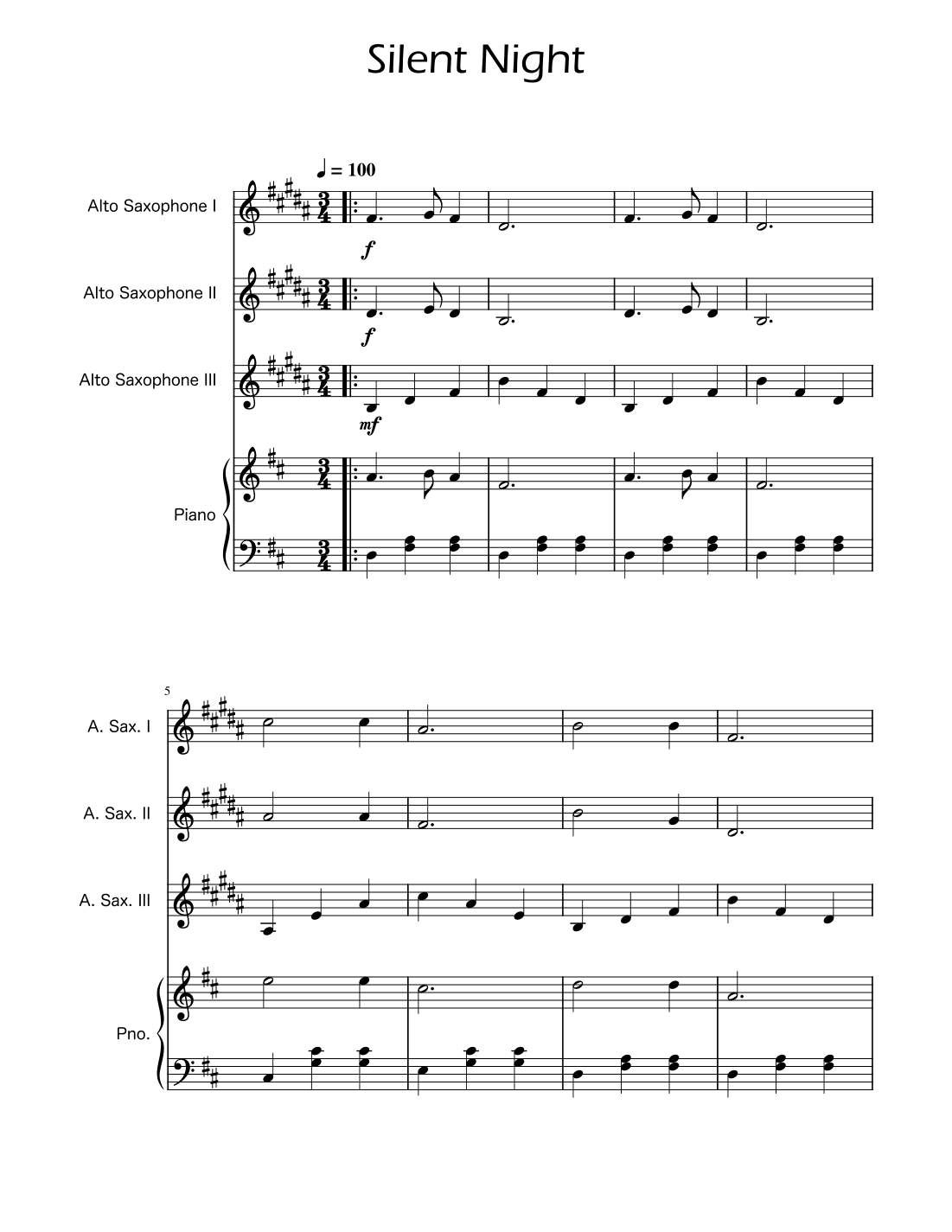 Silent Night - Alto Sax Trio w/ Piano (arr. Ygor Nunes)