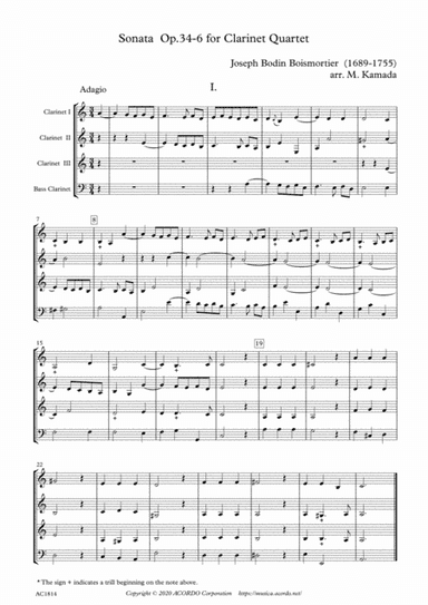 Sonata Op.34-6 for Clarinet Quartet (arr. Mikio Kamada)