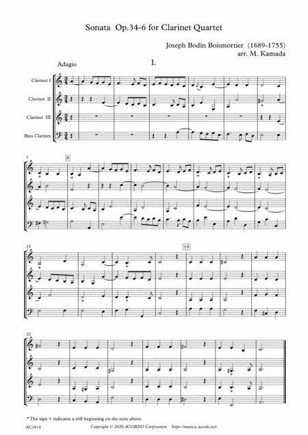Sonata Op.34-6 for Clarinet Quartet (arr. Mikio Kamada)