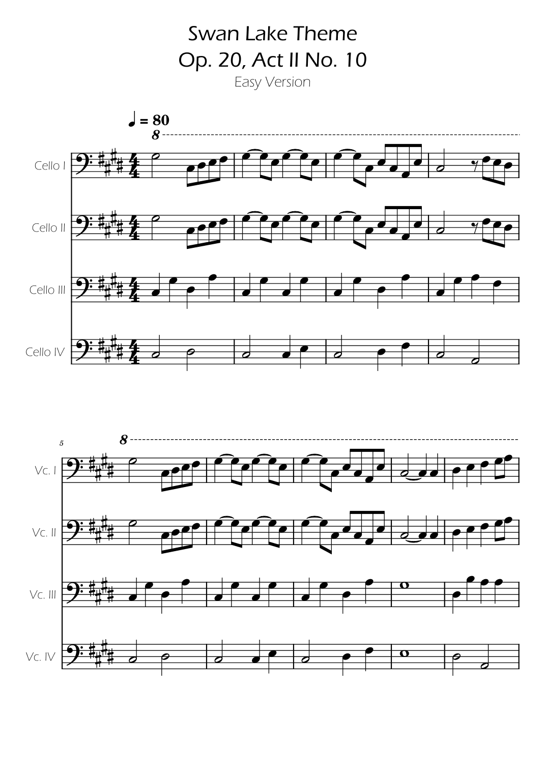 Swan Lake (theme) - Tchaikovsky - Cello Quartet (arr. Ygor Nunes)