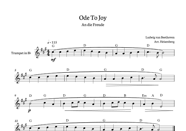 Beethoven - Ode to Joy for trumpet with chords in G major. (arr. Heisenberg)