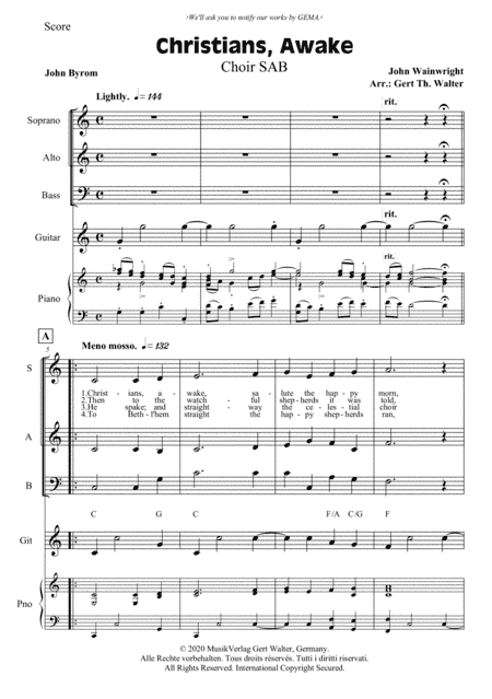 Christians, Awake, Salute The Happy Morn (arr. Gert Th. Walter)