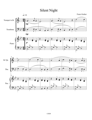 Silent Night (trumpet and trombone duet) with optional piano accompaniment (arr. B C Dockery)