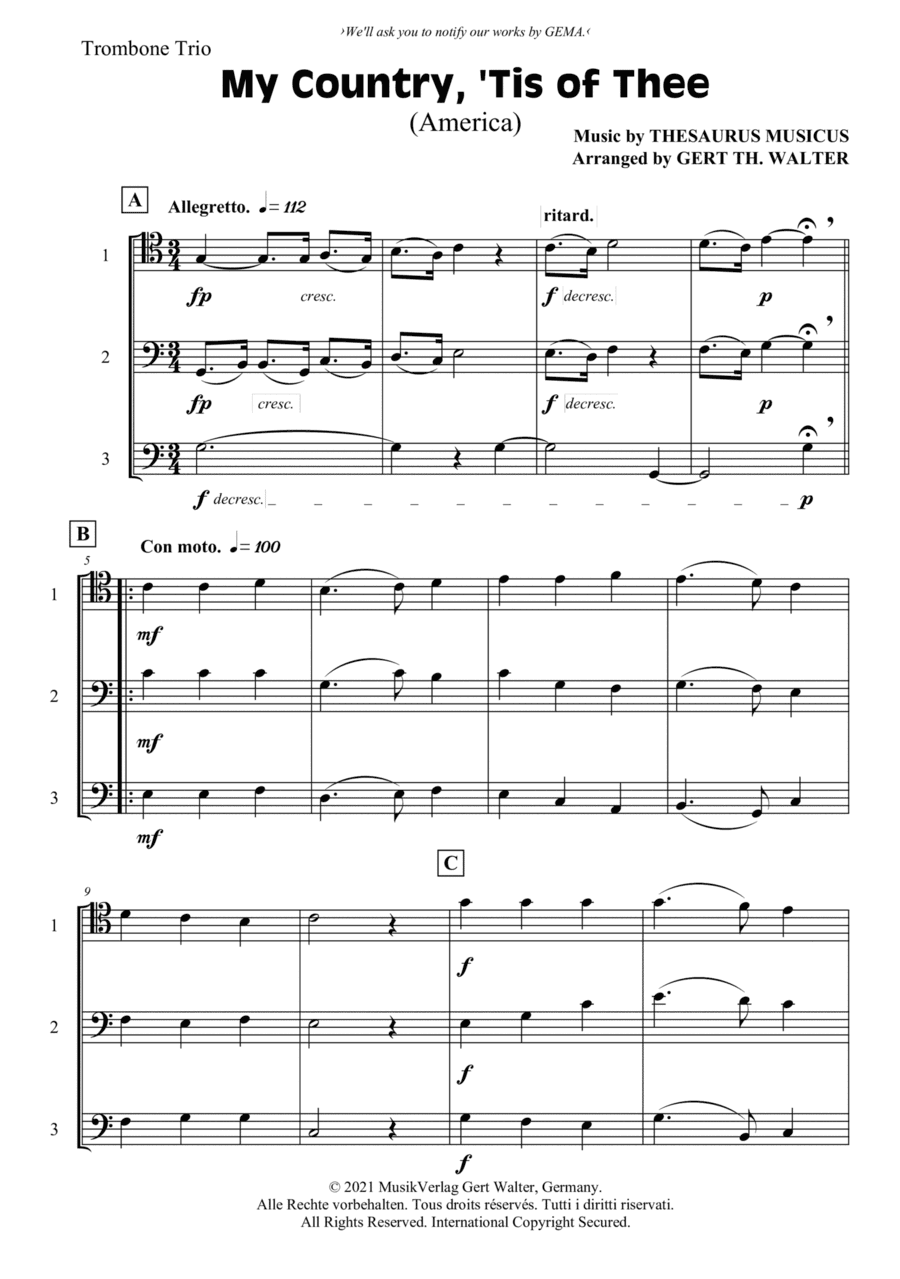 My Country, 'Tis Of Thee (America) (arr. Gert Th. Walter)