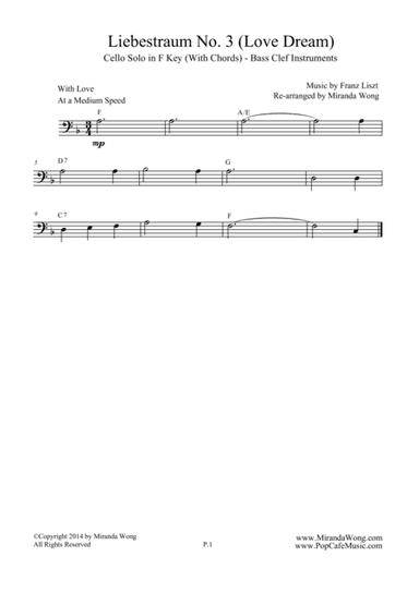 Liebestraum No.3 (Love Dream) - Romantic Easy Cello Music (Bass Clef) (arr. Miranda Wong)