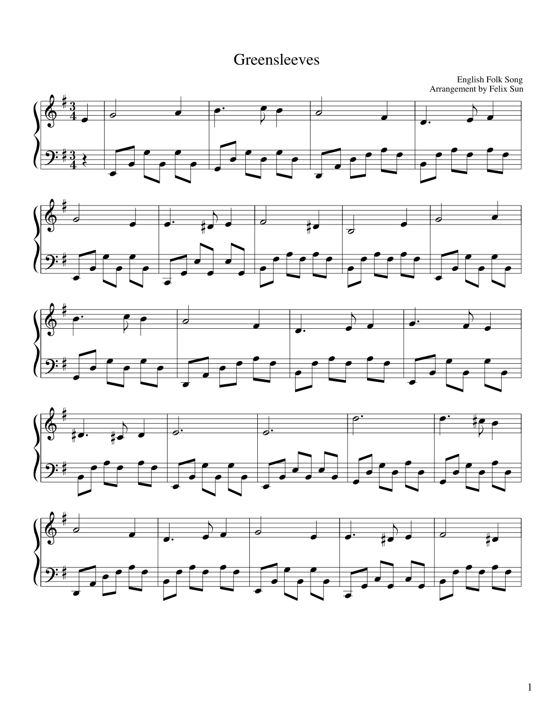 Greensleeves (What Child is This?) - Piano Solo (arr. Felix Sun)