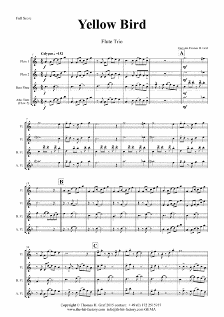 Yellow Bird - Haitian Folk Song - Calypso - Flute Trio (arr. Thomas H. Graf)