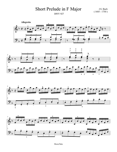 Bach Short Prelude in F Major BWV 927 (arr. Ben Choupak)
