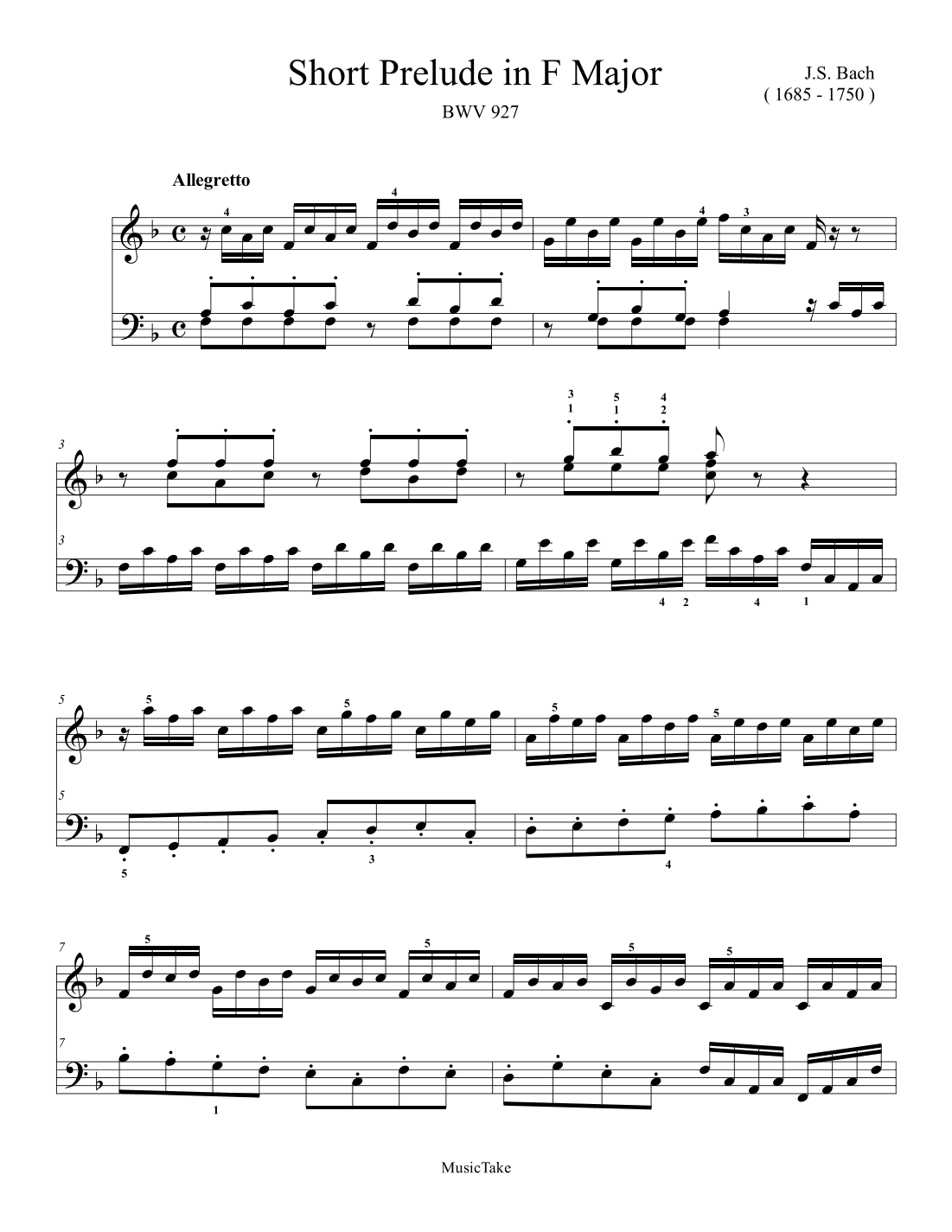 Bach Short Prelude in F Major BWV 927 (arr. Ben Choupak)