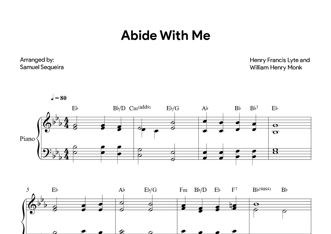 Abide with me - for Piano with Chords (arr. Samuel Sequeira)