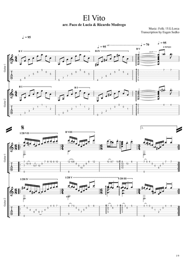 El Vito (Paco de Lucia / Ricardo Modrego version) guitar duo SCORE + TAB (arr. Paco de Lucia, Ricardo Modrego)