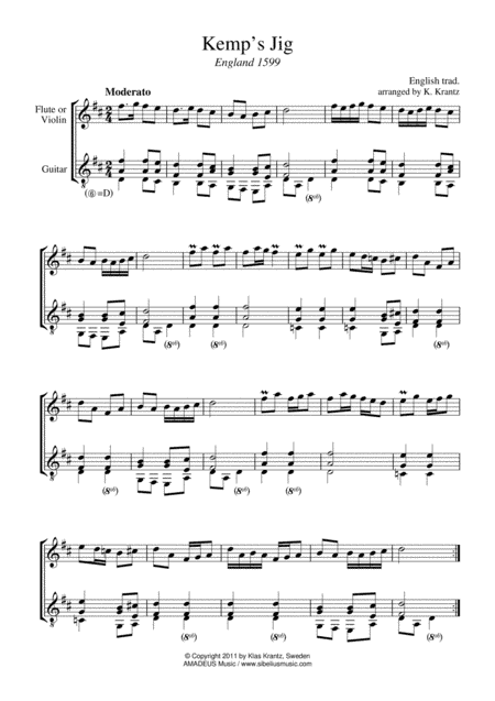 Kemp's Jig and Spilt Whiskey (Suo-gan) for flute and guitar (arr. K. Krantz)