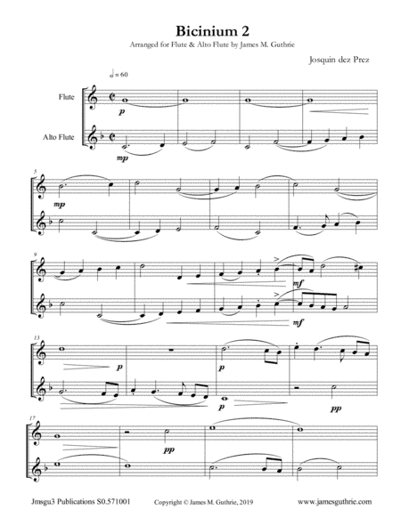 Josquin: Bicinium 2 for Flute & Alto Flute (arr. James M. Guthrie)