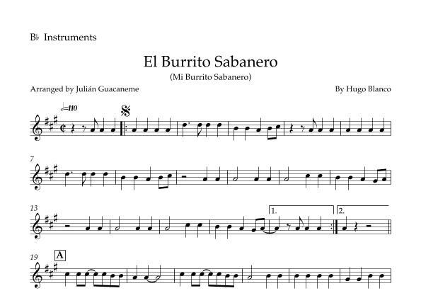El Burrito Sabanero (mi Burrito Sabanero) (arr. Julián Guacaneme)