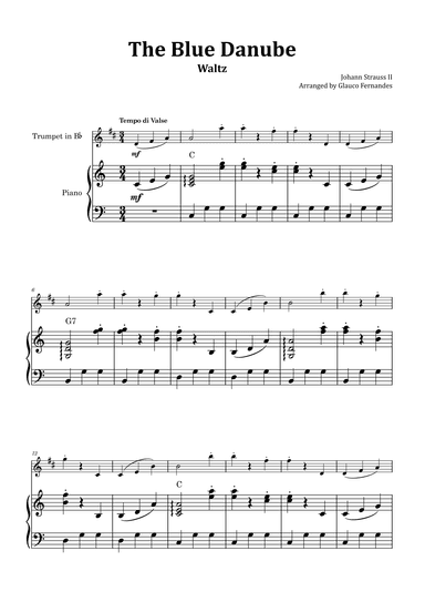 The Blue Danube - Trumpet and Piano with Chord Notations (arr. Glauco Fernandes)