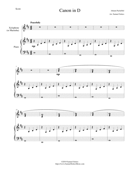 Pachelbel's Canon in D - for xylophone (or marimba) and piano (arr. Samuel Stokes)
