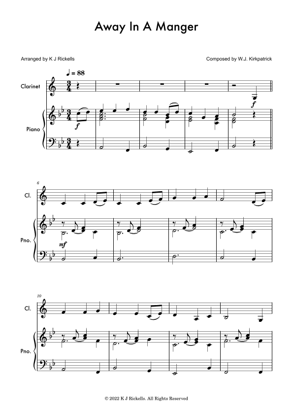 Away in a Manger - Clarinet (arr. K J Rickells)