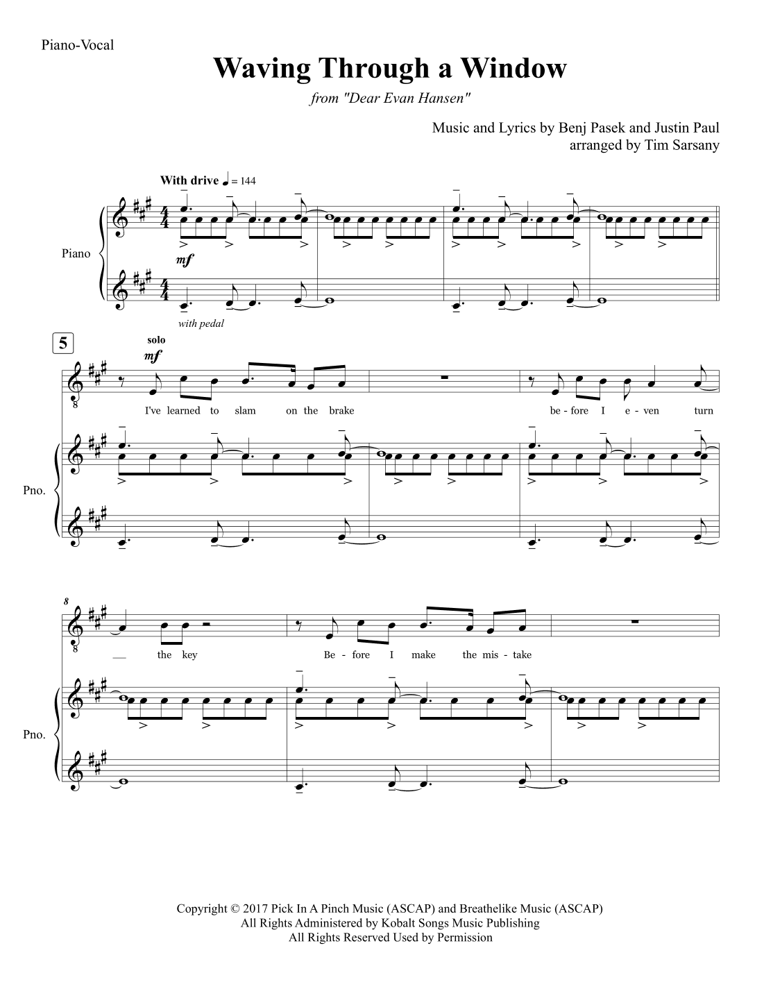 Waving Through A Window (arr. Tim Sarsany)