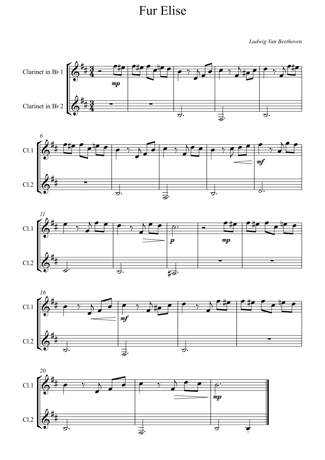 Fur Elise - Beethoven (arr. Wesley S. SIlva)