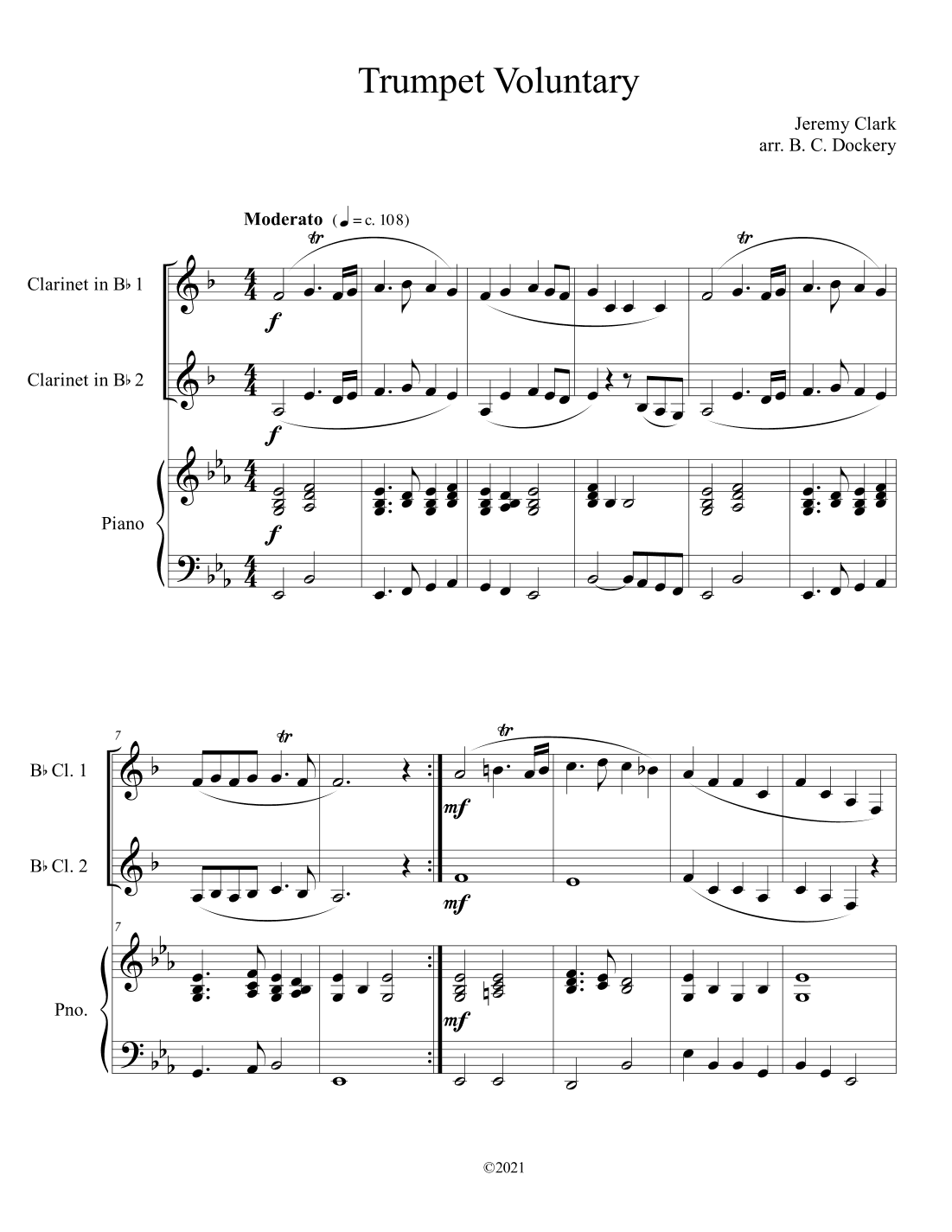 Trumpet Voluntary (Clarinet Duet with Piano Accompaniment) (arr. B. C. Dockery)