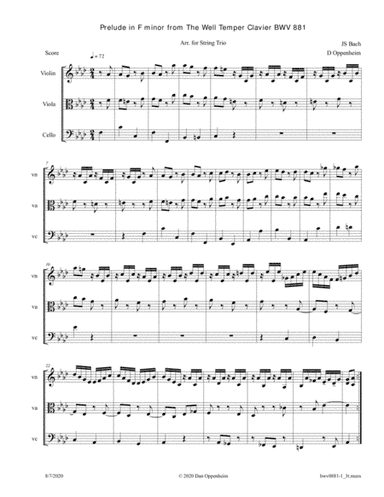 Bach: Prelude in F Minor from The Well Tempered Clavier (BWV 881) arr. for String trio (arr. D Oppenheim)