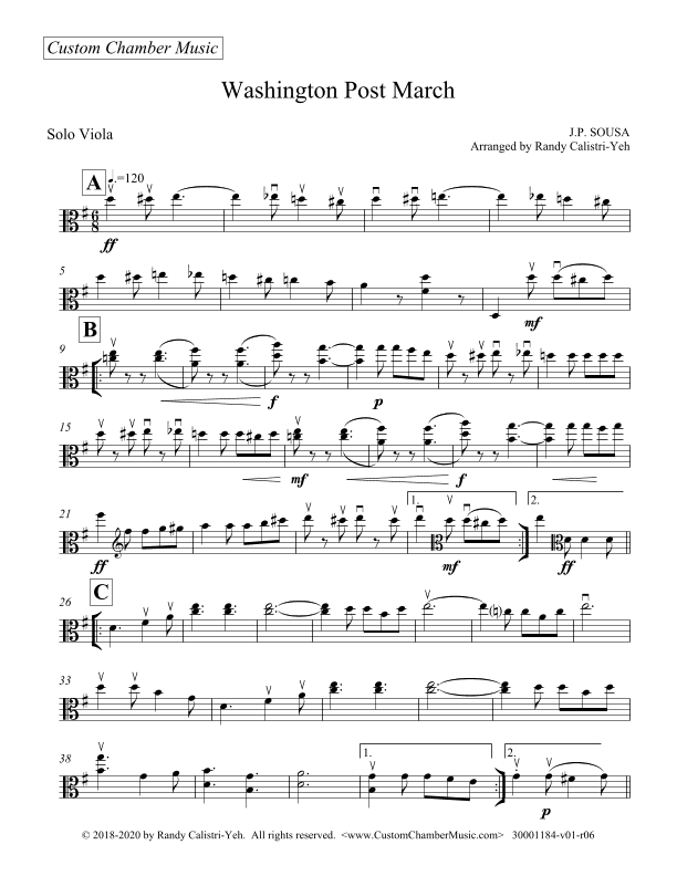 Sousa Washington Post March (solo viola) (arr. Randy Calistri-Yeh)